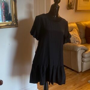 Black Silk cinq a sept Ruffle Sleeve Dress